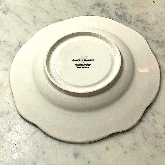 GRACES TEAWARE FLAT CUP SAUCER SET BLACK STRIPE & DOTS METALLIC GOLD DOTS NEW - Picture 13 of 14